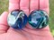 2 Boulders 35mm SEA TURTLE Marbles glass ball Clear Blue/Greenhuge Swirl